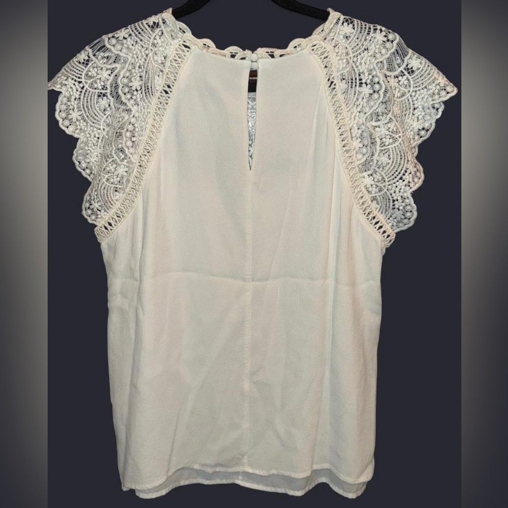 Gorgeous En Elly Size XL Eyelet Lace Cap Sleeves Women Top Blouse Ivory White - Picture 3 of 11